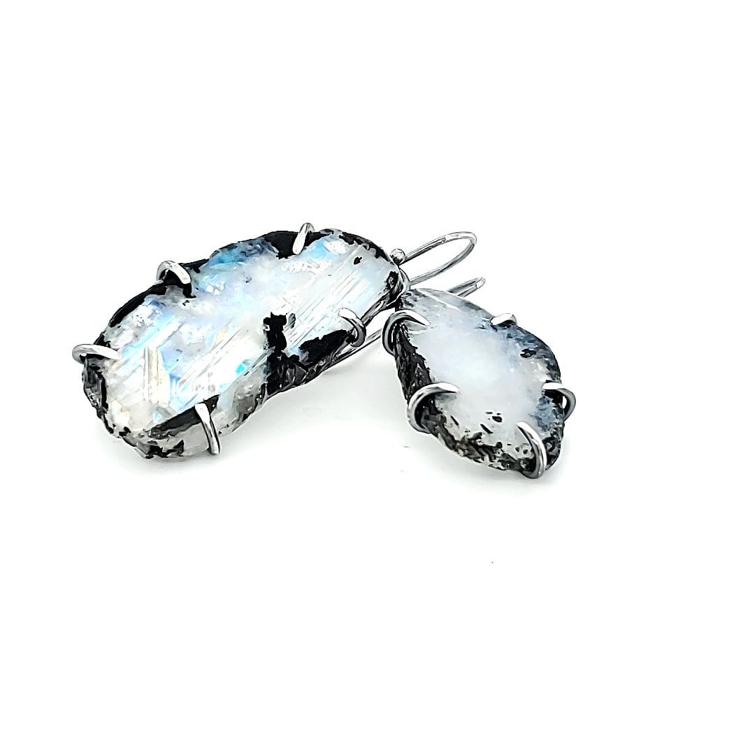 janet lasher Jewelry earring Moonstone & Black Tourmaline Slice Earring - Stripe
