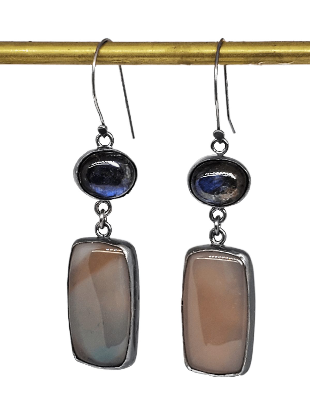 janet lasher Jewelry Earring Natural Pink Onyx &amp; Blue Flash Labradorite Earrings