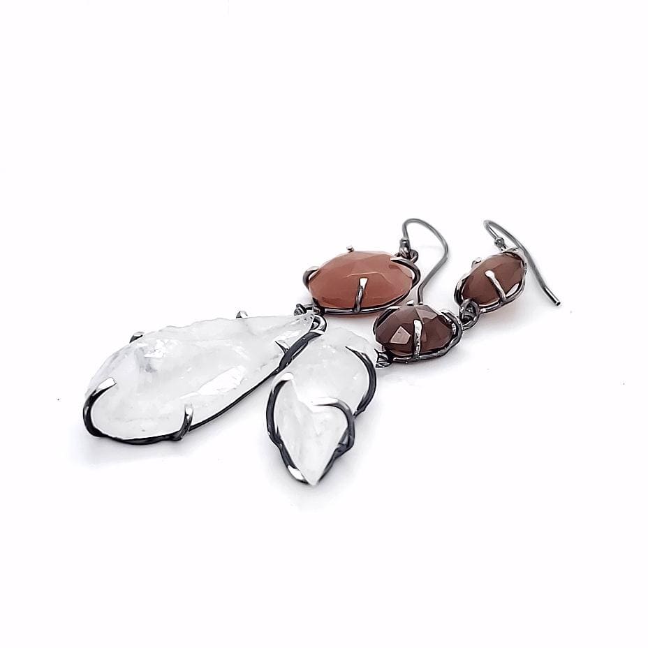 janet lasher Jewelry earring Peach Moonstone &amp; Quartz Crystal Earring