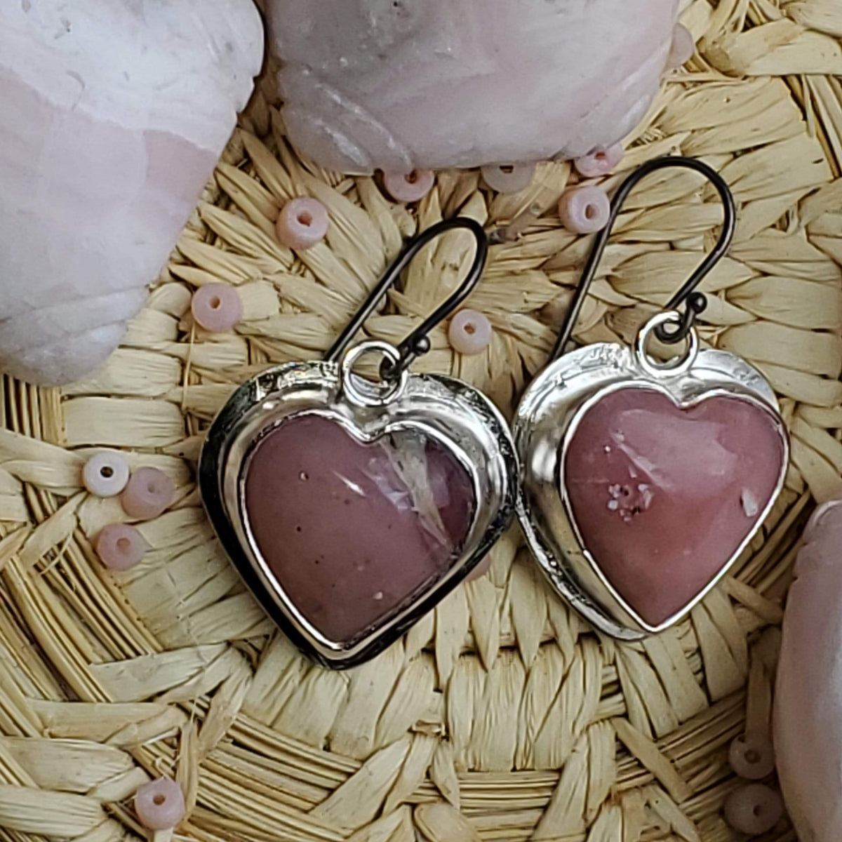 janet lasher Jewelry Earring Pink Peruvian Opal Heart Drop Earrings