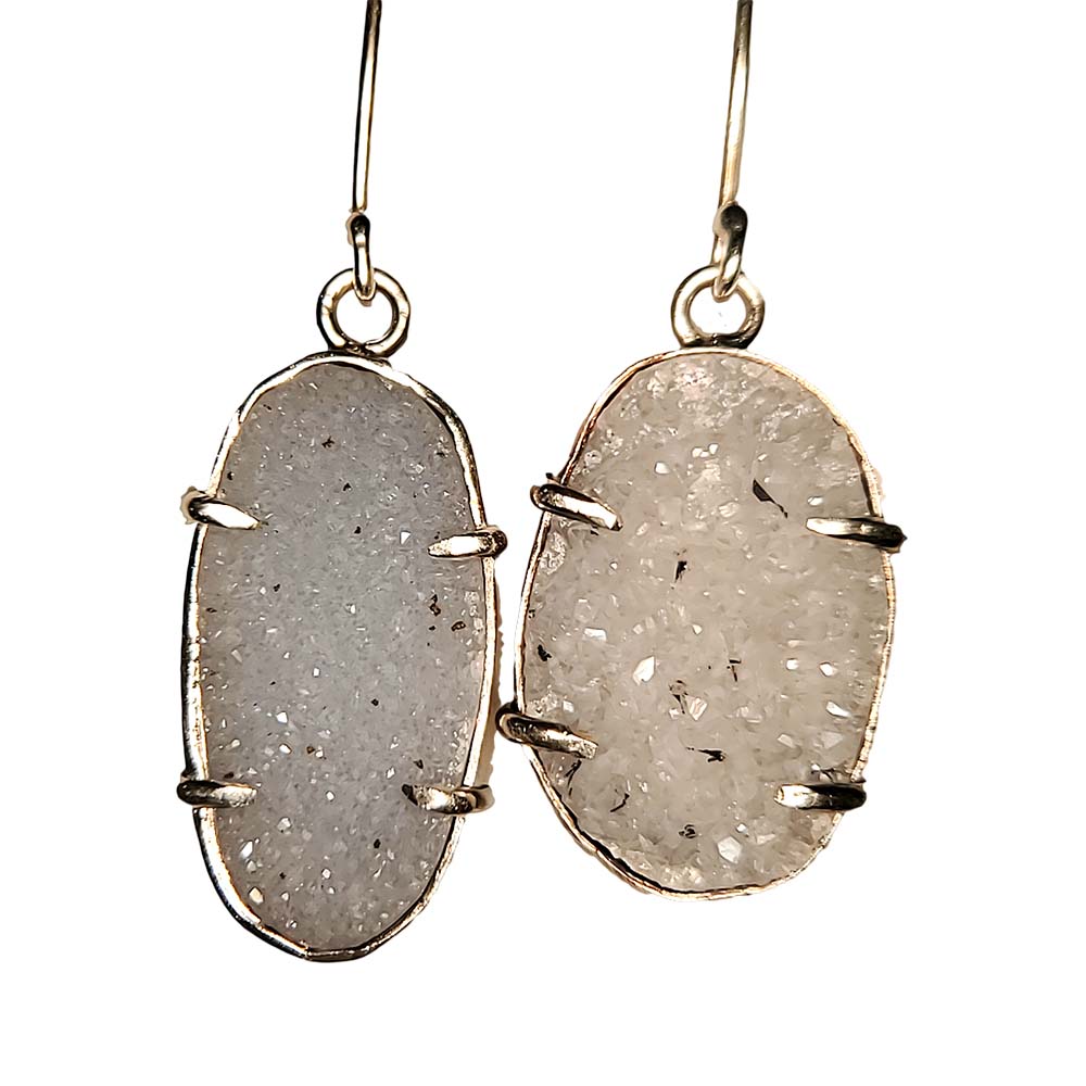 janet lasher Jewelry Earring ‘Storm Cloud’ Grey Amethyst Elongated Oval Semi-Matched Druzy Earrings