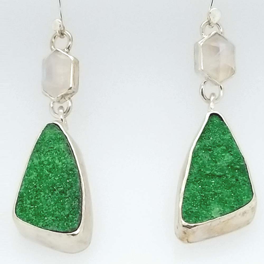 janet lasher Jewelry Green Garnet Druzy Earrings (Uvarovite Druzy)