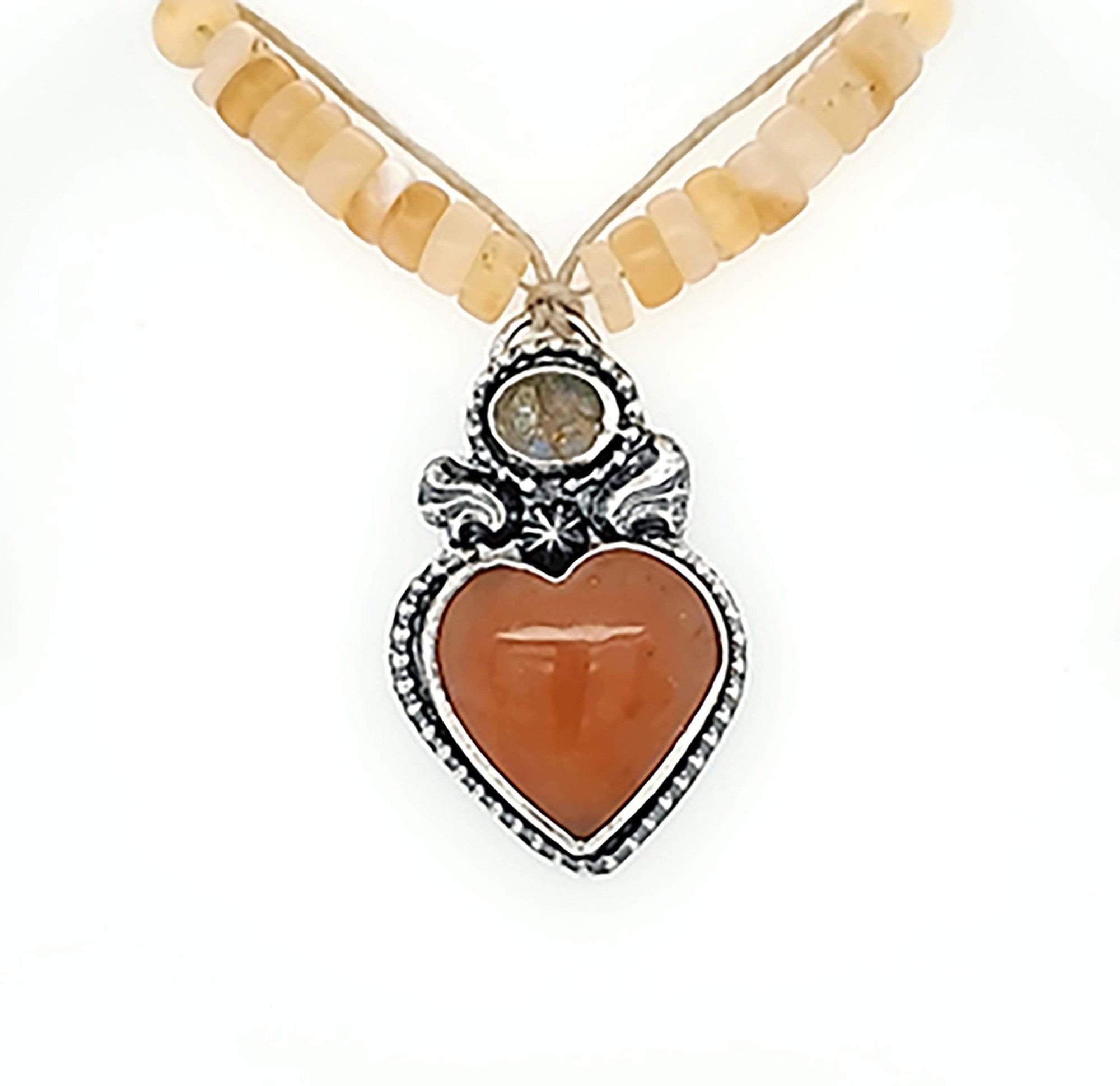 janet lasher Jewelry Pendant Honey Opal Heart and Rough Labradorite Pendant