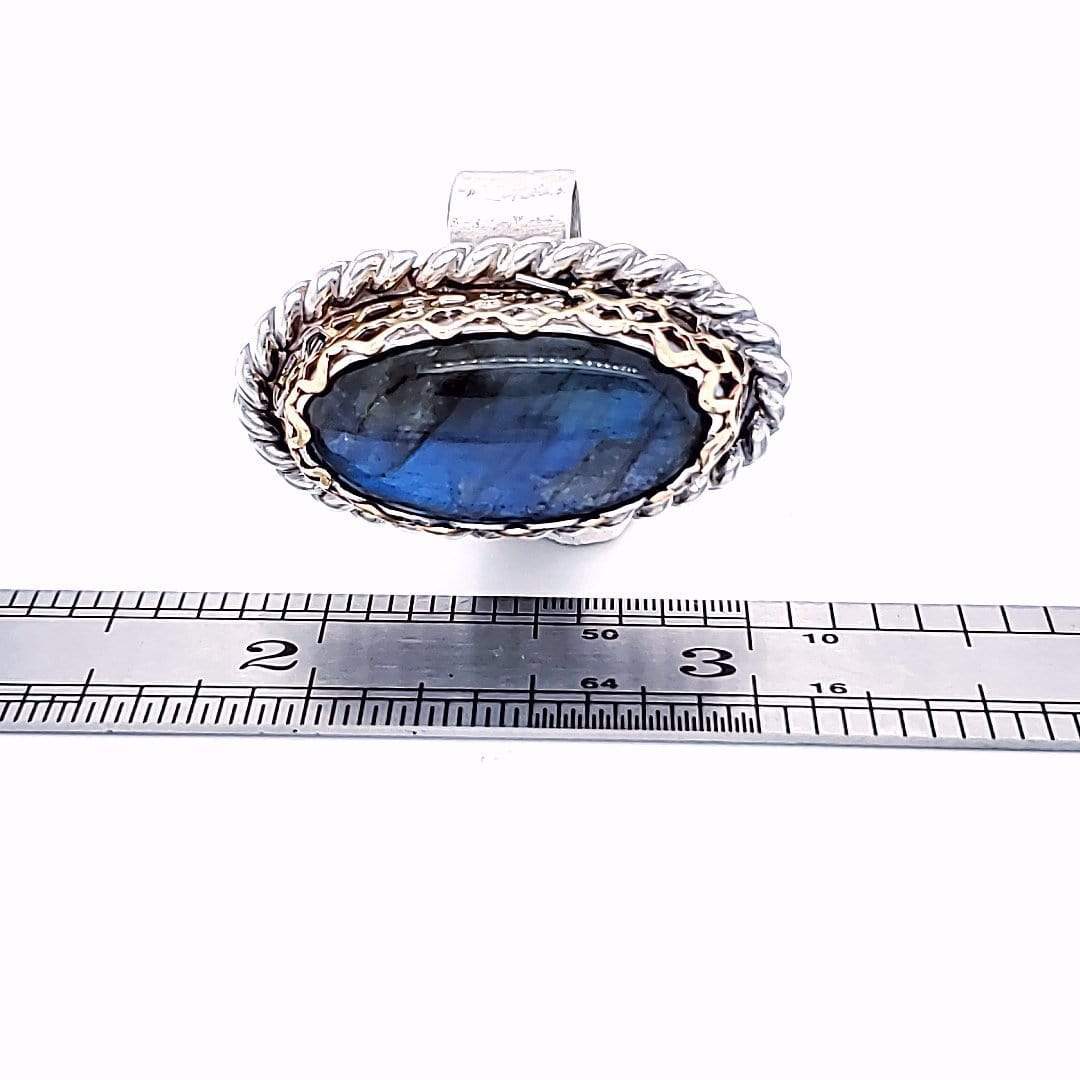janet lasher Jewelry Ring Dragon Scale &amp; Blue Labadorite Cabochon Bezel Ring