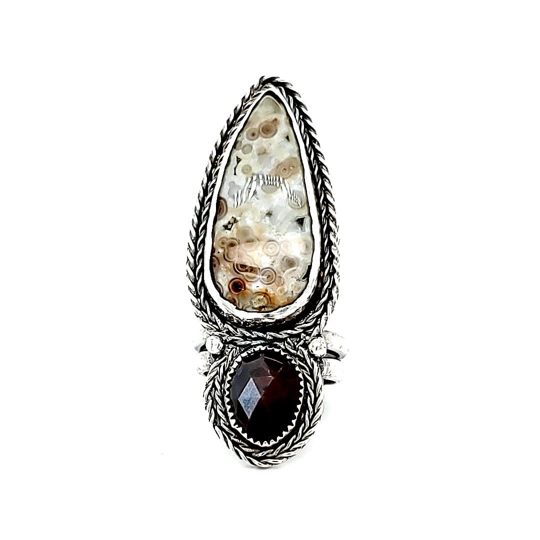 janet lasher Jewelry Ring Moroccan Scenic Agate &amp; Chocolate Moonstone Statement Ring