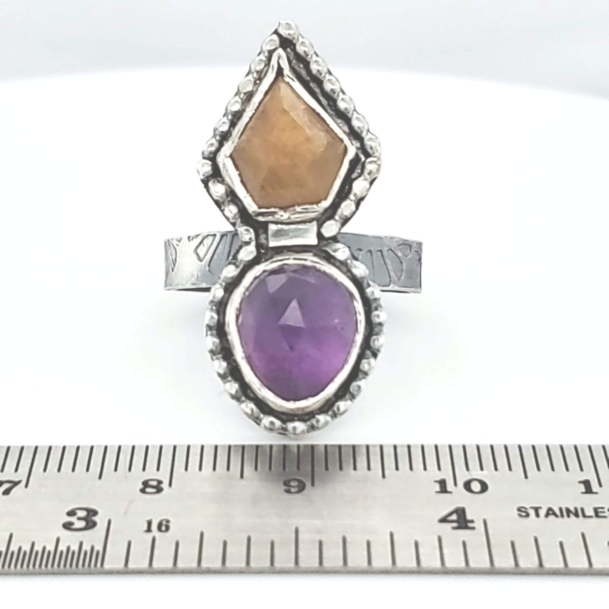 janet lasher Jewelry Rings Vintage Yellow Sapphire Kite &amp; Oval, Rose-cut Amethyst Ring